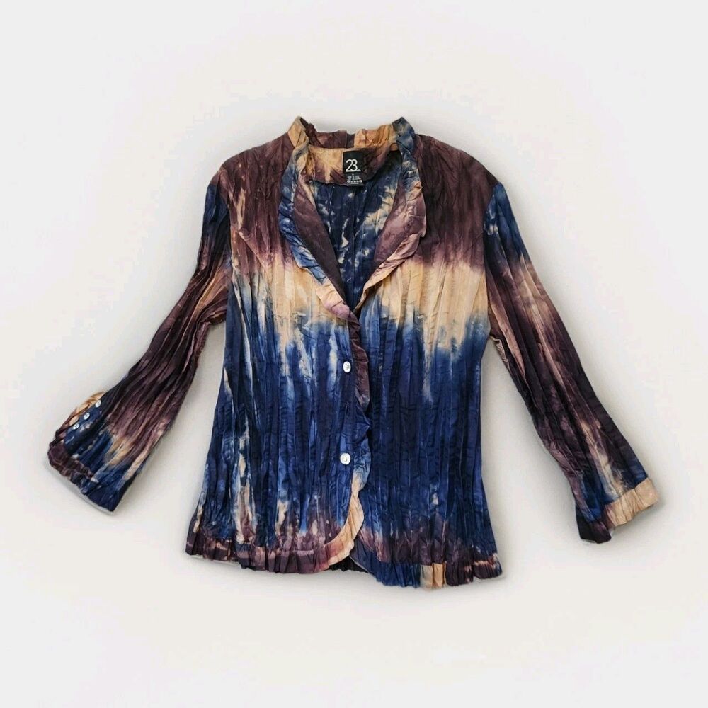 23rd St Blouse Womens XL Tie Dye Crinkle Button Front Boho Artsy Lightweight